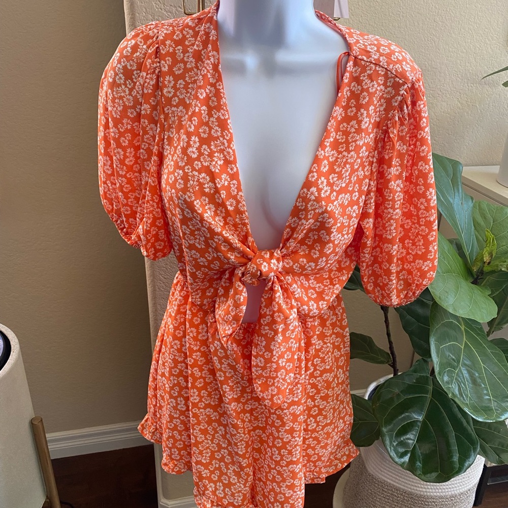 Urban Outfitters Womens Orange Printed Romper